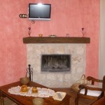 Salón con chimenea y televisión